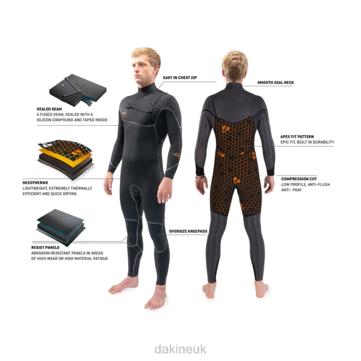Cyclone Chest Zip Full Wetsuit 4/3mm Dakine Men Black N882P108 Clothing