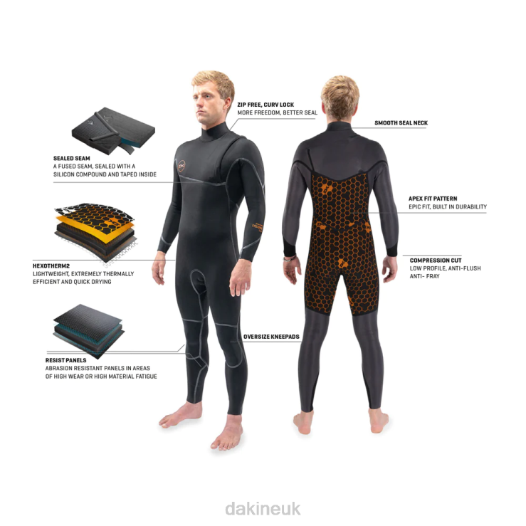 Cyclone Zip Free Full Wetsuit 4/3mm Dakine Men Black N882P85 Clothing