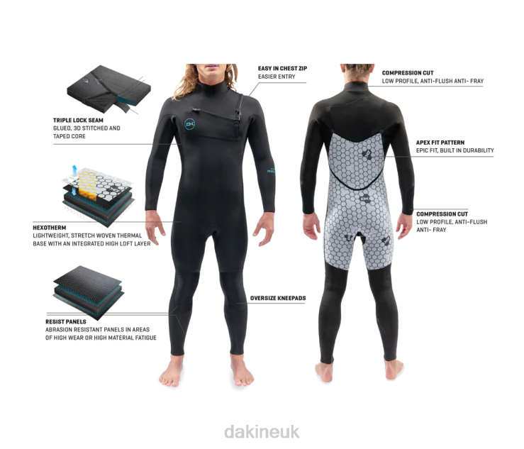 Mission Chest Zip Full Wetsuit 4/3mm Dakine Men Black N882P113 Clothing