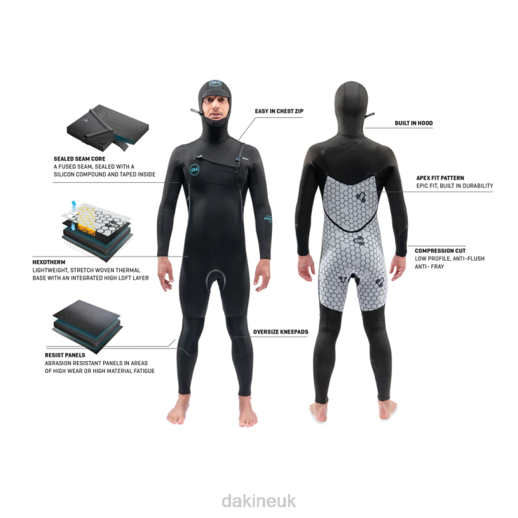 Mission Chest Zip Hooded Wetsuit 4/3mm Dakine Men Black N882P88 Clothing