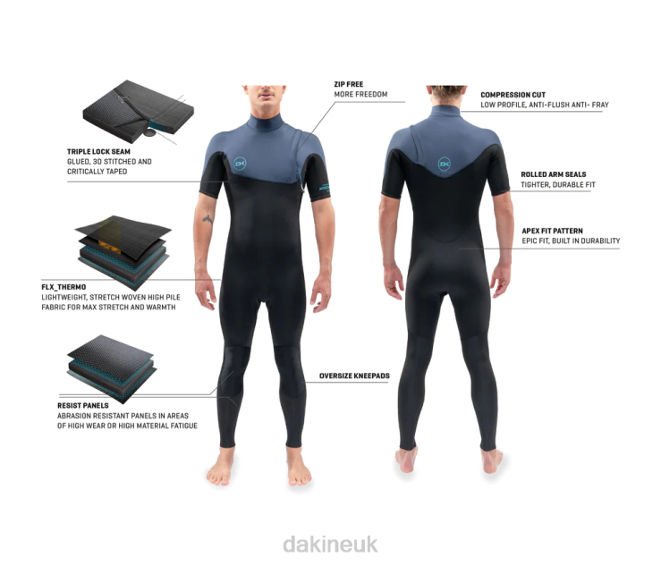 Mission Zip Free Short Sleeve Full Wetsuit 2/2mm Dakine Men Black/Blue N882P100 Clothing