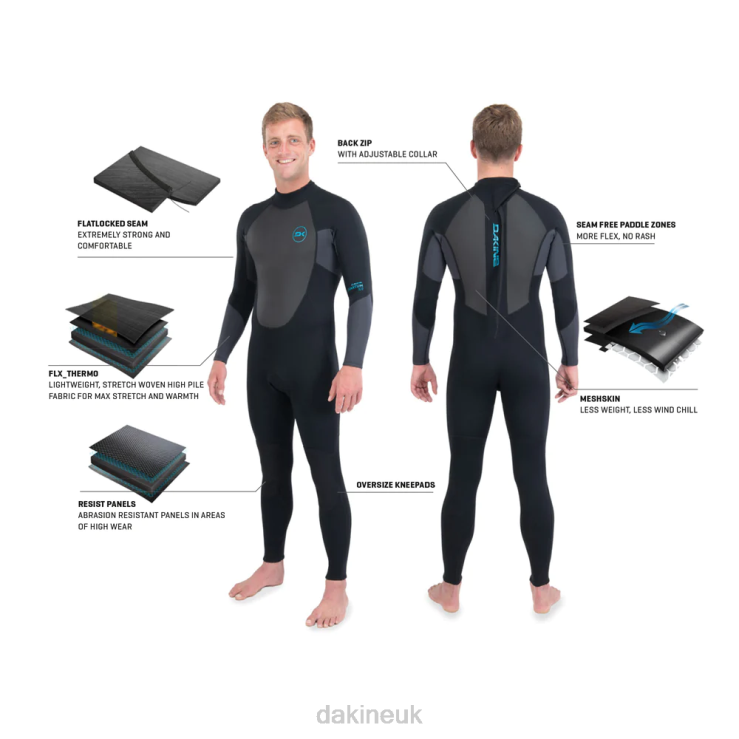 Quantum Back Zip Full Wetsuit 3/2mm F/L Dakine Men Black/Grey N882P111 Clothing
