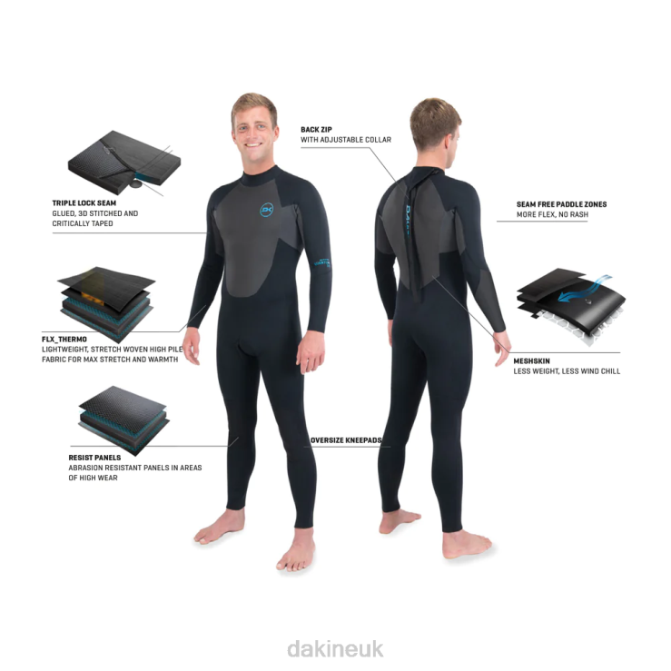Quantum Back Zip Full Wetsuit 5/4/3mm GBS Dakine Men Black/Grey N882P122 Clothing