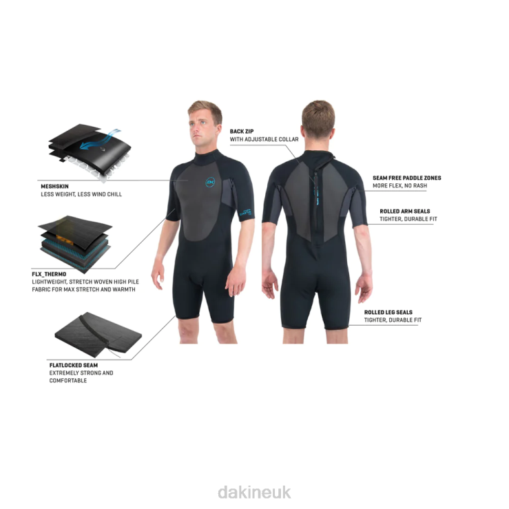 Quantum Back Zip Shorty 2/2mm F/L Wetsuit Dakine Men Black/Grey N882P116 Clothing