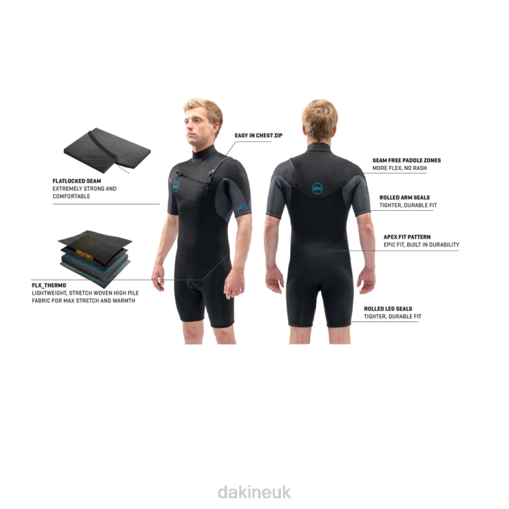 Quantum Chest Zip Shorty 2/2mm F/L Wetsuit Dakine Men Black/Grey N882P94 Clothing