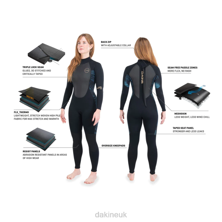 Quantum Back Zip Full Wetsuit 3/2mm Dakine Women Black/Grey N882P750 Clothing